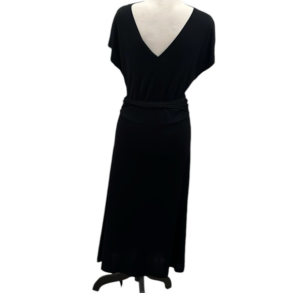 Banana Republic Silk Knit Black Dress Medium Runs Small Deep V-neck Tie Belt - Picture 3 of 9